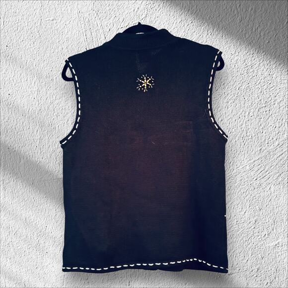 Vintage Christmas Holiday Sweater Vest M Ramie Cotton Snowman Santa Pearl Accent - Picture 6 of 11